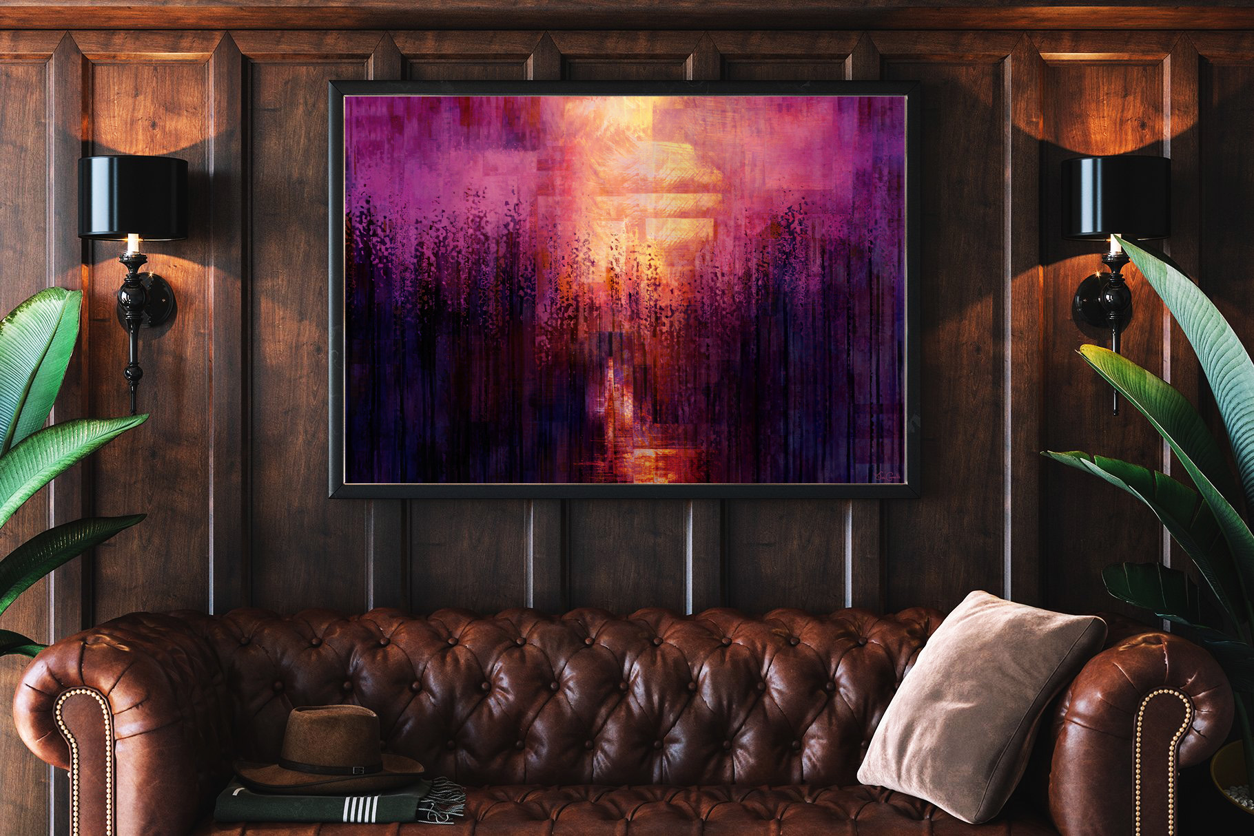 Abstract Landscape Painting Candle Sunset