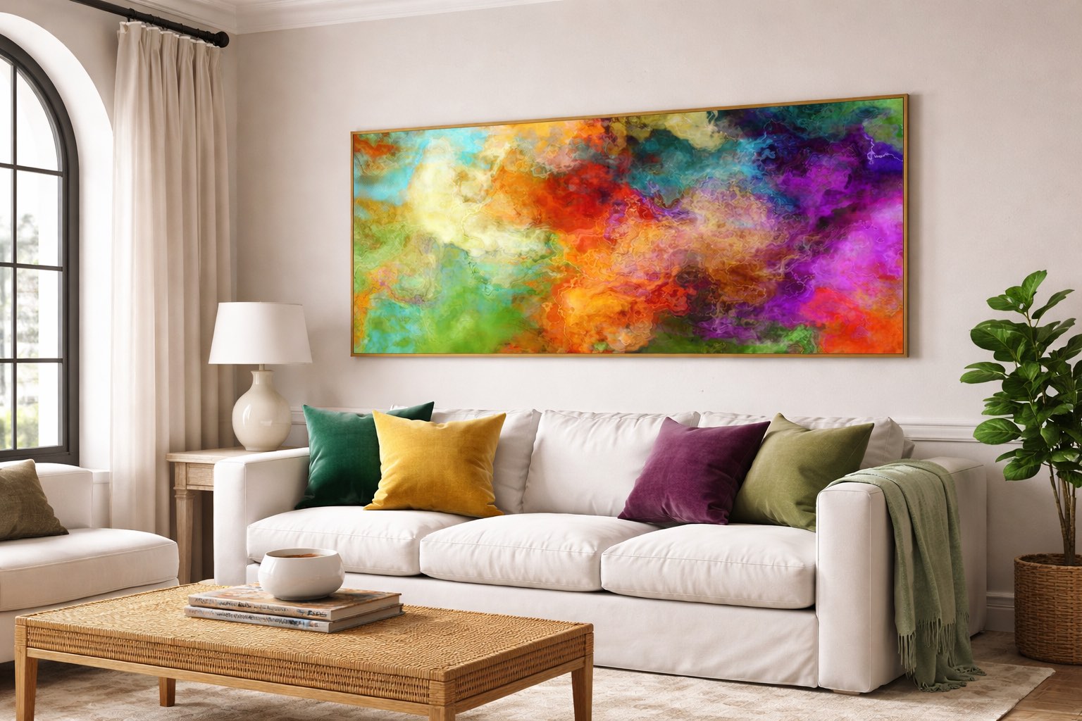 Large contemporary abstract art for sale framed panoramic wall art canvas print above sofa