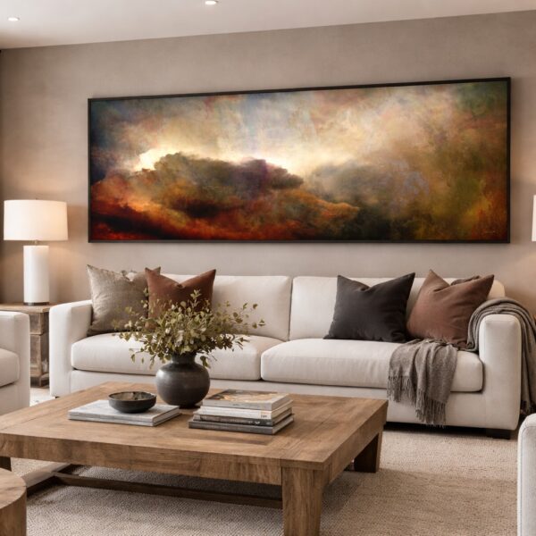 large contemporary abstract landscape art for sale in living room