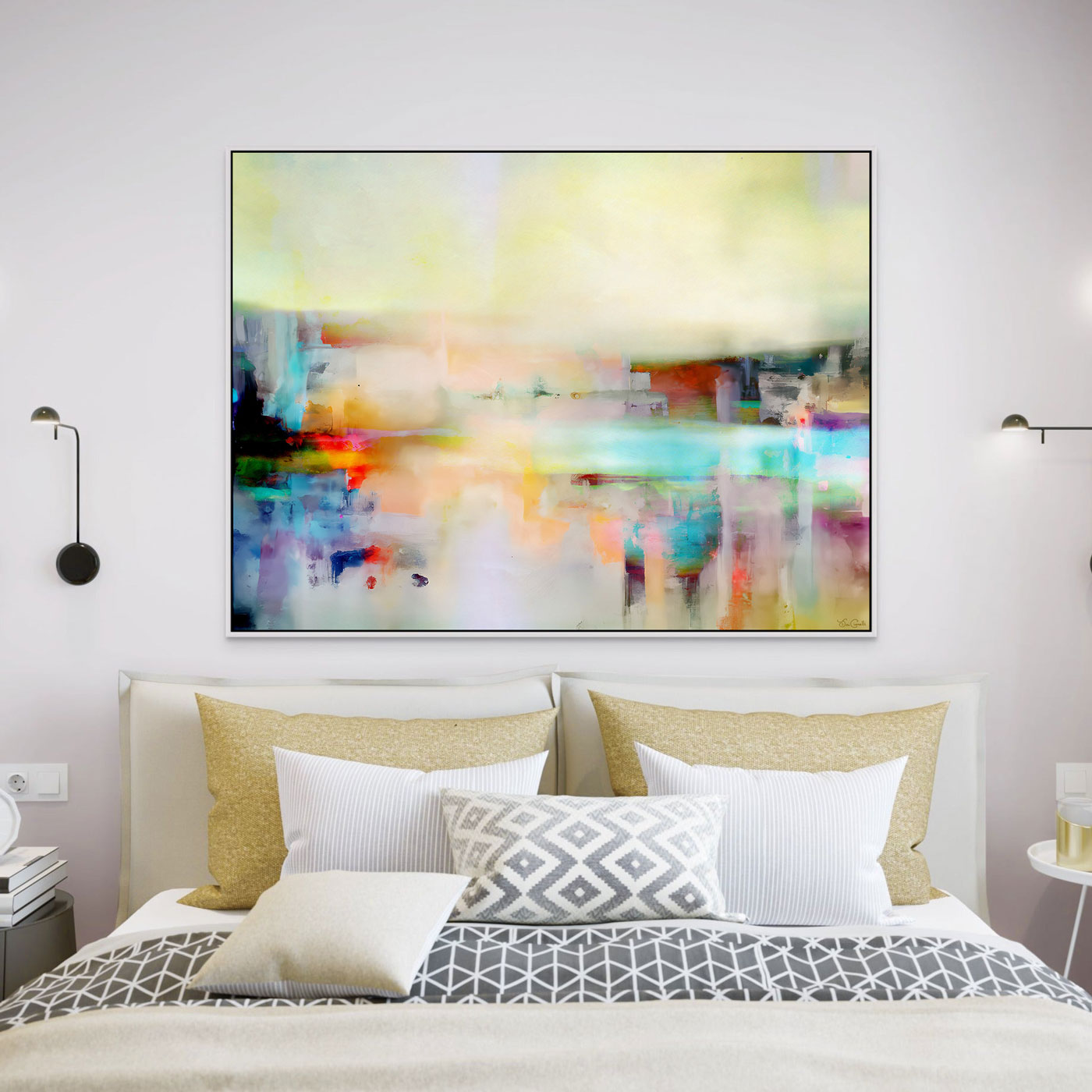 Large Abstract Painting Wall Art - Abstract Landscape Sunny - Modern Art Above Bed