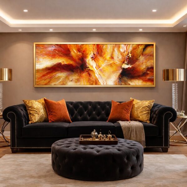 large canvas wall art hanging above a sofa in a modern living room