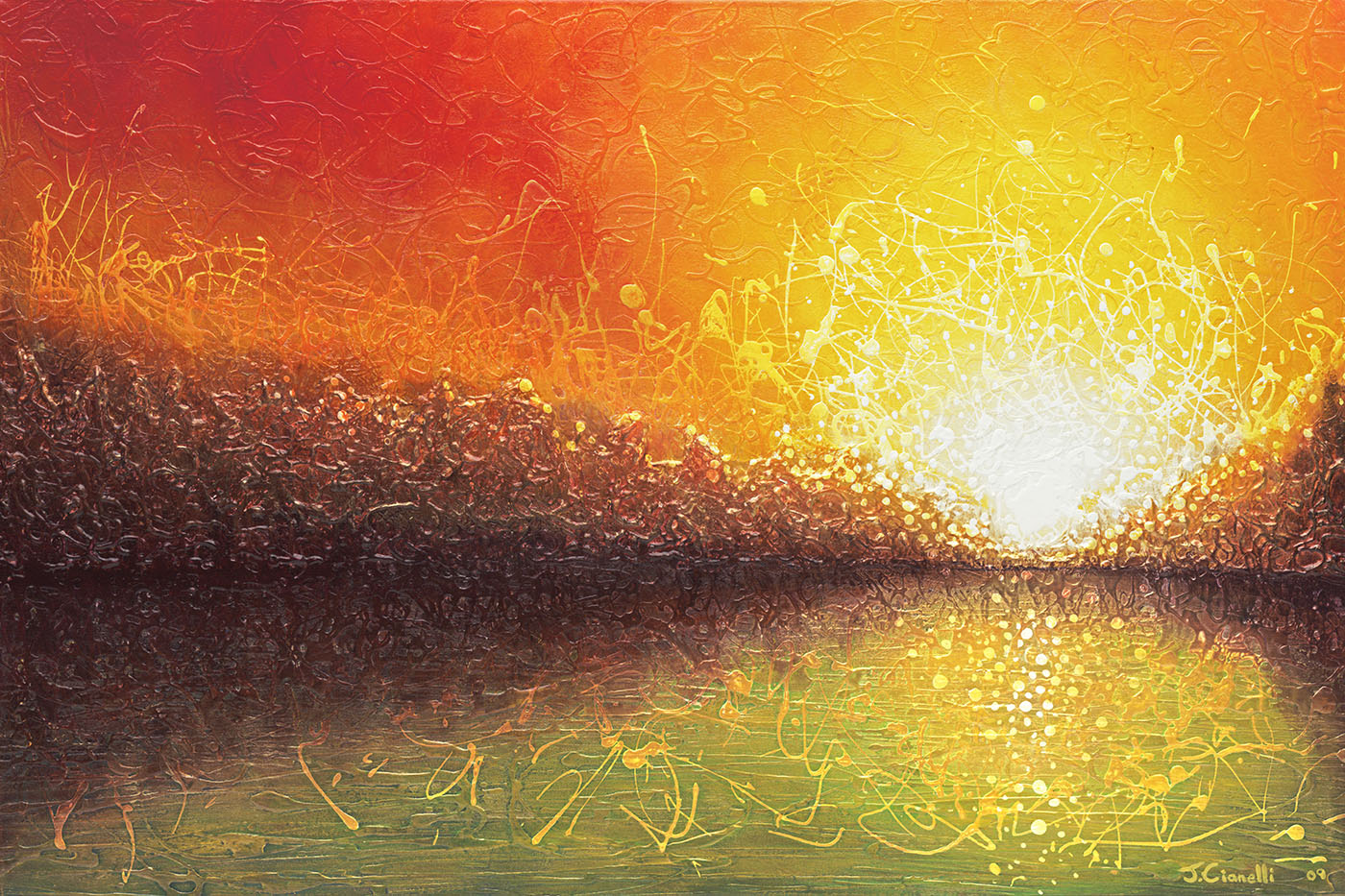 Bursting Sun Abstract Landscape Painting by Jaison Cianelli.