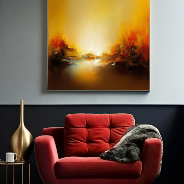Large Abstract Landscape Painting Eternal Flame - Abstract Wall Art Above Couch