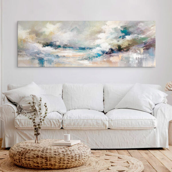Unframed Canvas Wall Art In Living Room - Wide Panoramic Painting - Spring Mist