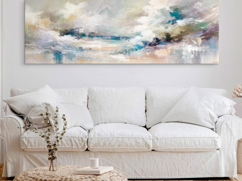 Unframed Canvas Wall Art In Living Room - Wide Panoramic Painting - Spring Mist