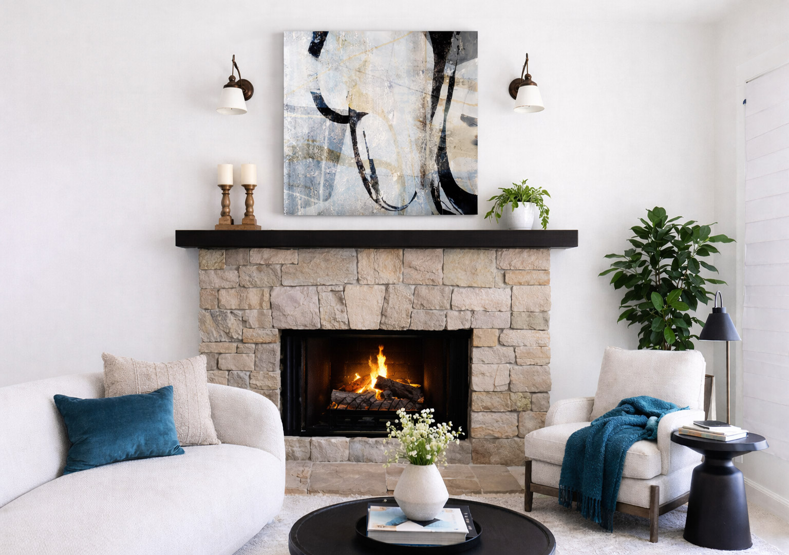Best wall art for living room - fireplace mantel square canvas