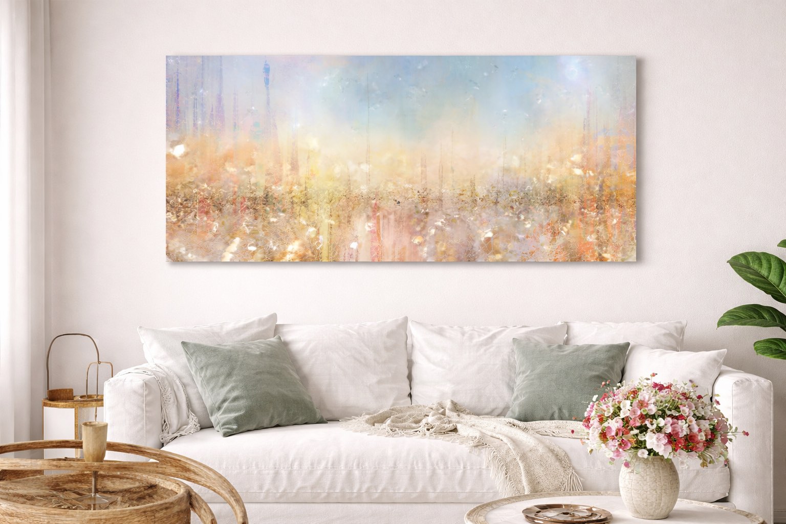 Big canvas wall art for living room - large unframed coastal color theme