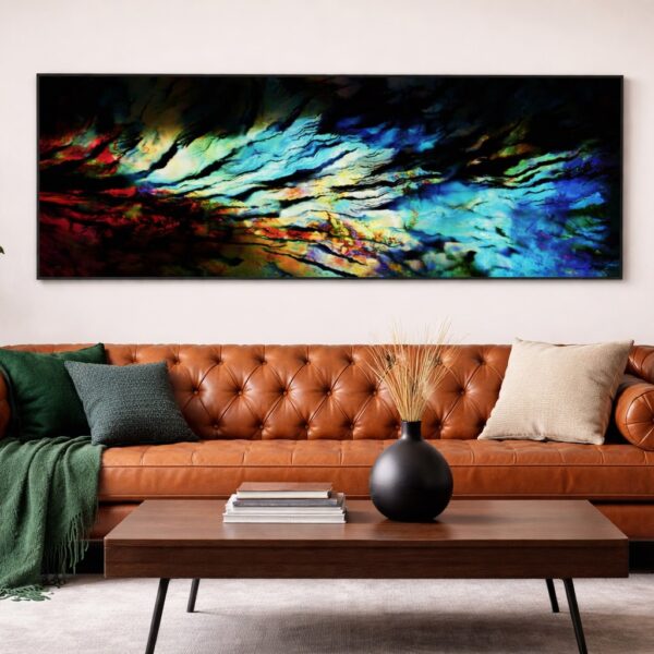 Large modern wall art for living room - bold colorful wide painting