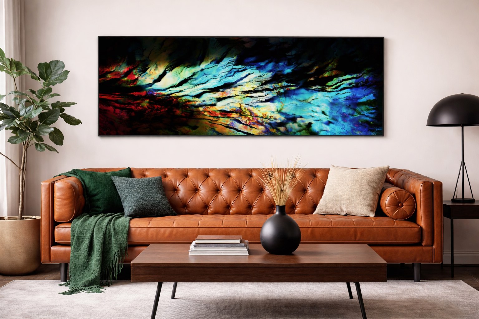 Large modern wall art for living room - bold colorful wide painting