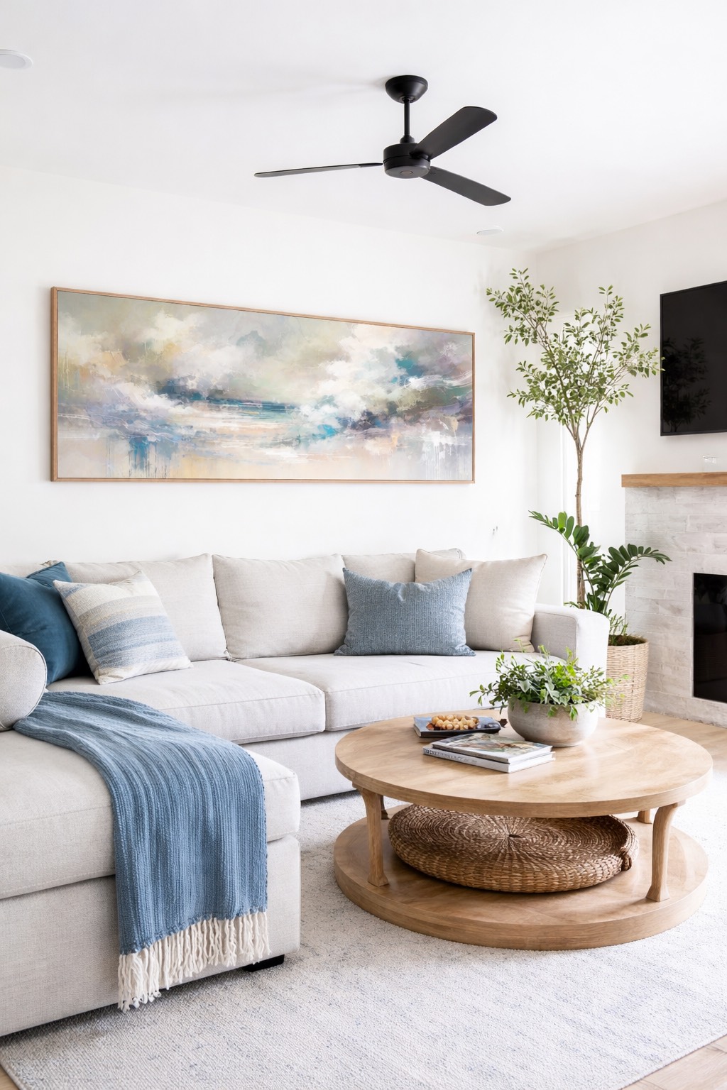 modern wall art for living room - a large framed coastal color theme canvas