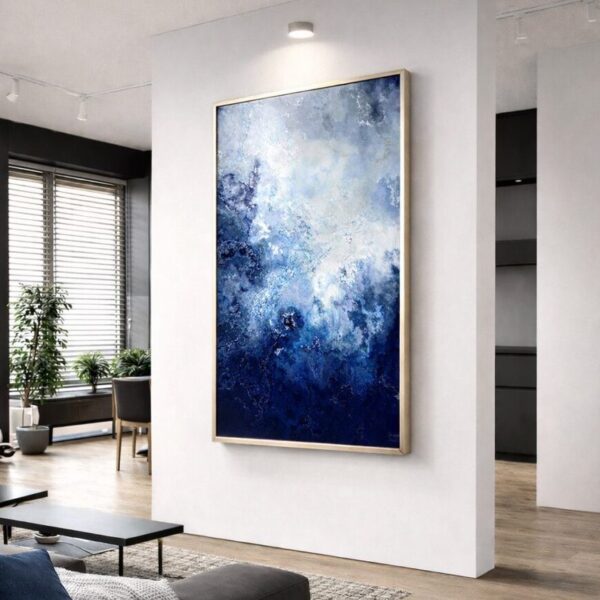 big vertical contemporary abstract wall art on side wall living room