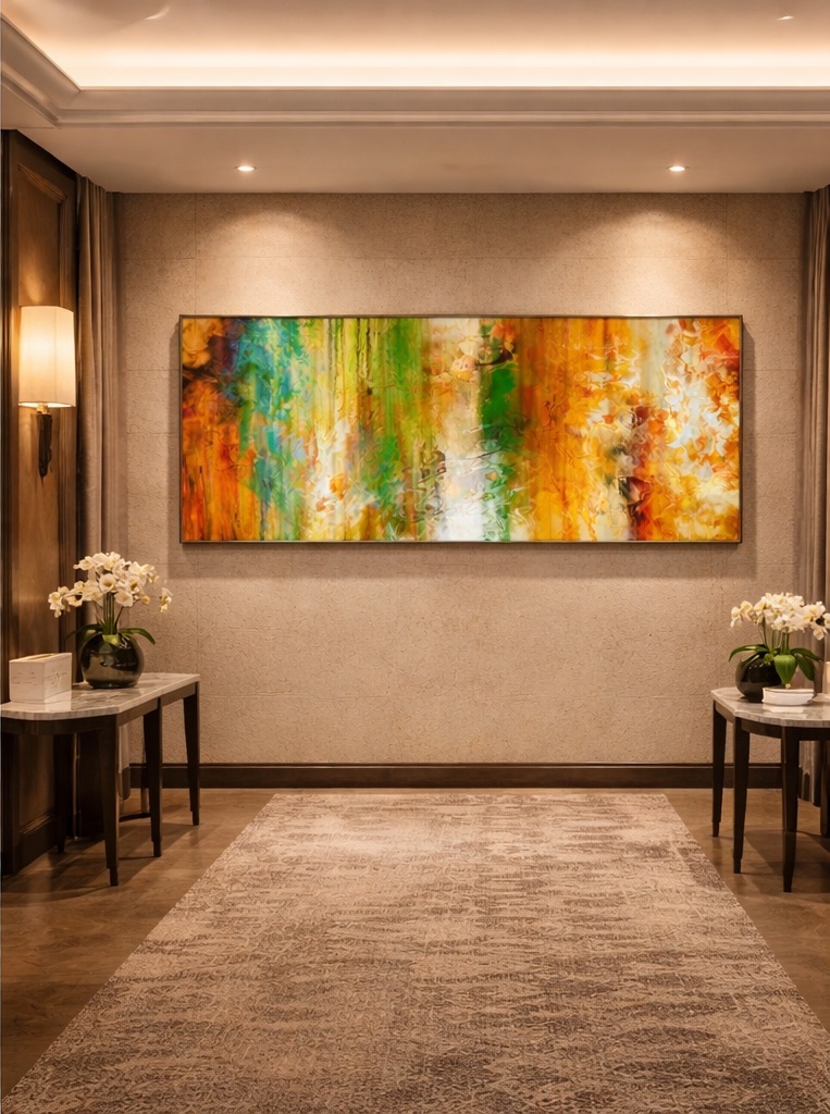 Large abstract wall art used by interior designers in modern interior design projects.