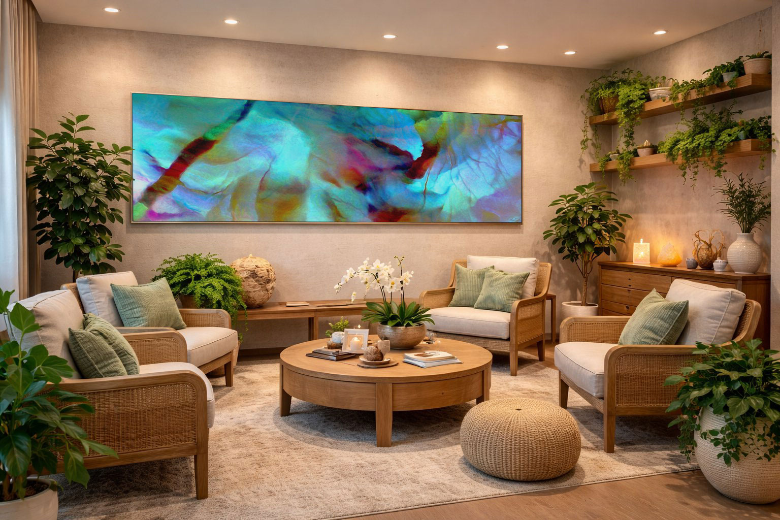 Secret Garden large panoramic abstract wall art in a wellness clinic waiting room
